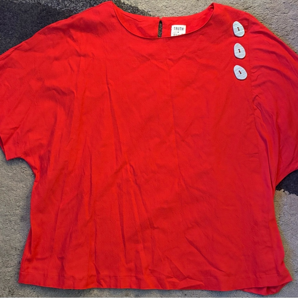 Truth + Style Red Boxy Blouse with Buttoned Details